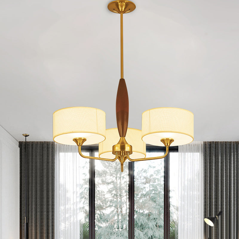 3/5-Bulb Drop Pendant Countryside Bedroom Chandelier Lamp with Drum Fabric Shade in White Clearhalo 'Ceiling Lights' 'Chandeliers' Lighting' options 784182