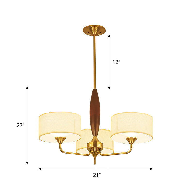 3/5-Bulb Drop Pendant Countryside Bedroom Chandelier Lamp with Drum Fabric Shade in White Clearhalo 'Ceiling Lights' 'Chandeliers' Lighting' options 784185