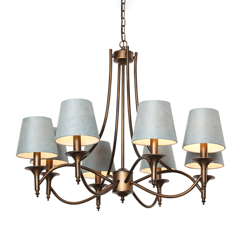 Tapered Fabric Pendant Light Kit Rustic 3/8-Light Living Room Hanging Chandelier in Blue Clearhalo 'Ceiling Lights' 'Chandeliers' Lighting' options 784201