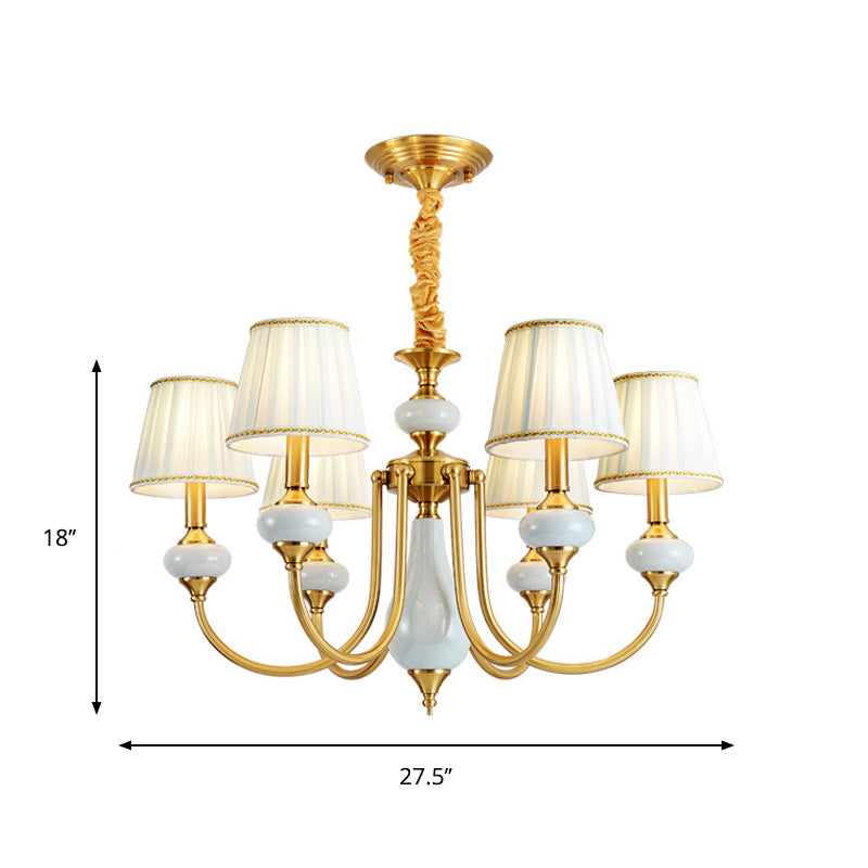 Cone Dining Room Chandelier Lamp Country Fabric 3/6-Light Brass Finish Pendant Lighting Fixture Clearhalo 'Ceiling Lights' 'Chandeliers' Lighting' options 784224