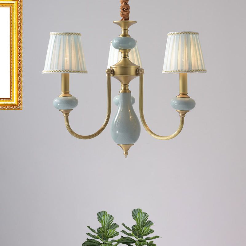 Cone Dining Room Chandelier Lamp Country Fabric 3/6-Light Brass Finish Pendant Lighting Fixture Clearhalo 'Ceiling Lights' 'Chandeliers' Lighting' options 784225