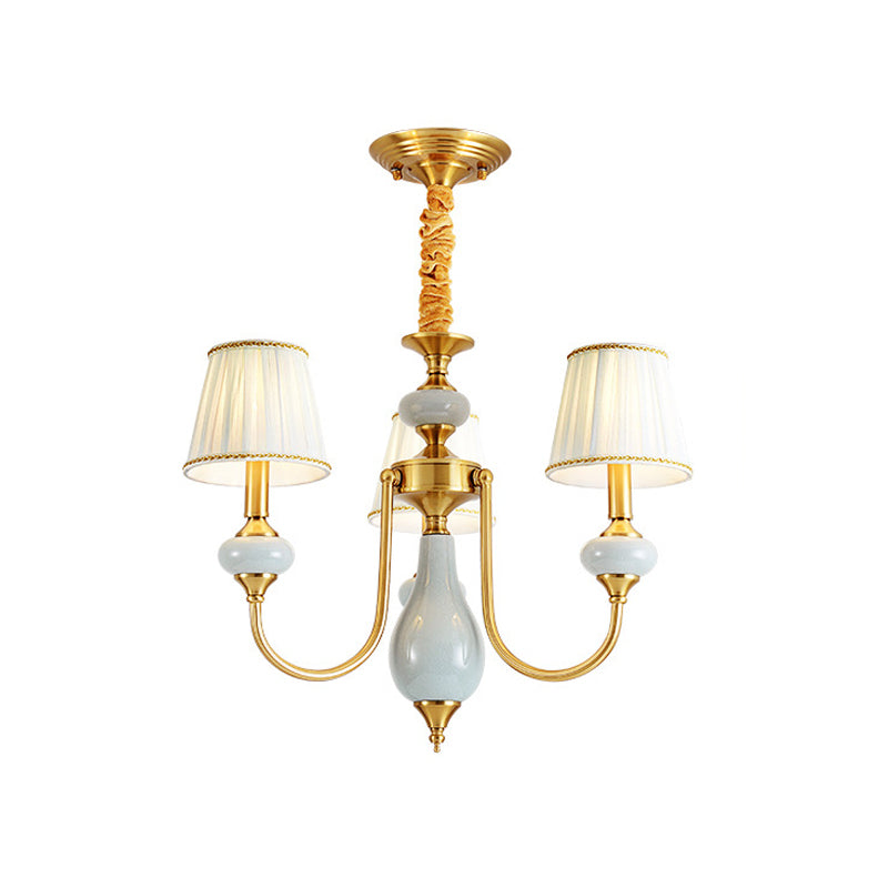 Cone Dining Room Chandelier Lamp Country Fabric 3/6-Light Brass Finish Pendant Lighting Fixture Clearhalo 'Ceiling Lights' 'Chandeliers' Lighting' options 784227