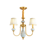 Cone Dining Room Chandelier Lamp Country Fabric 3/6-Light Brass Finish Pendant Lighting Fixture Clearhalo 'Ceiling Lights' 'Chandeliers' Lighting' options 784227