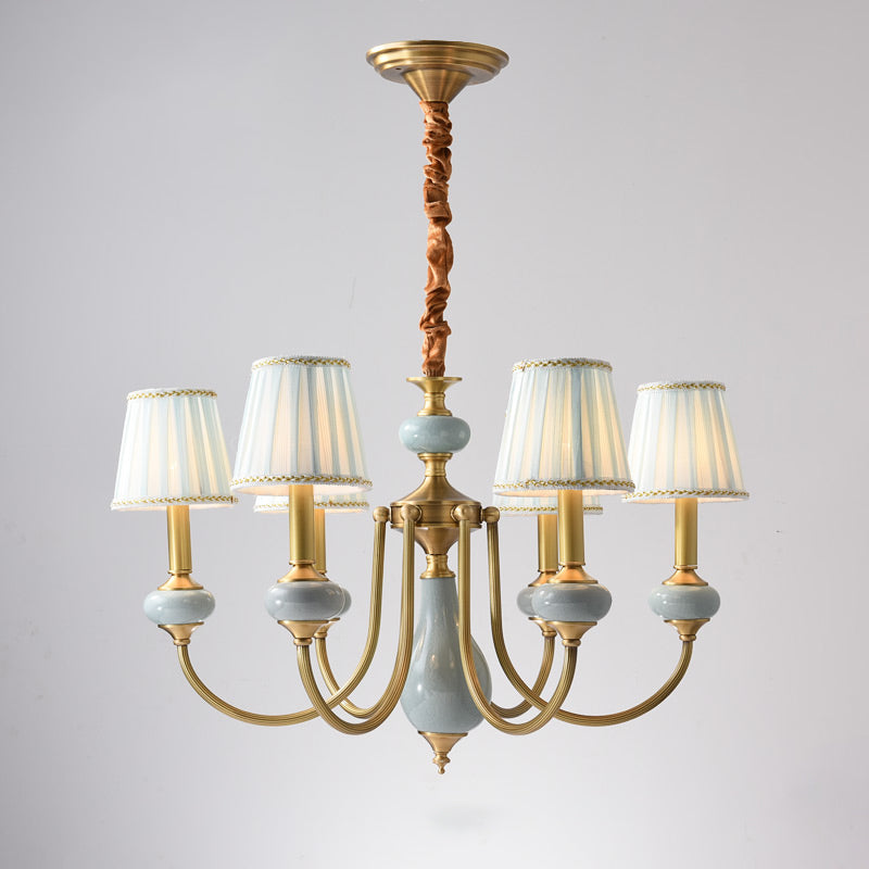 Cone Dining Room Chandelier Lamp Country Fabric 3/6-Light Brass Finish Pendant Lighting Fixture Clearhalo 'Ceiling Lights' 'Chandeliers' Lighting' options 784228