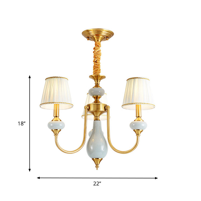 Cone Dining Room Chandelier Lamp Country Fabric 3/6-Light Brass Finish Pendant Lighting Fixture Clearhalo 'Ceiling Lights' 'Chandeliers' Lighting' options 784229