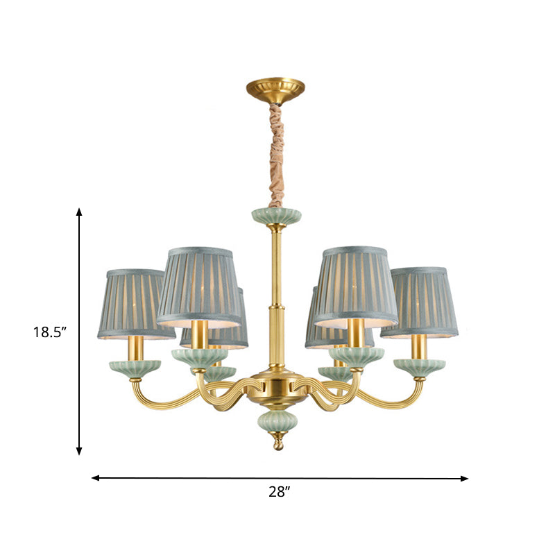 3/6-Head Fabric Chandelier Lighting Traditional Brass Pleated Shade Bedroom Drop Pendant with Curvy Arm Clearhalo 'Ceiling Lights' 'Chandeliers' Lighting' options 784233