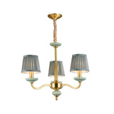 3/6-Head Fabric Chandelier Lighting Traditional Brass Pleated Shade Bedroom Drop Pendant with Curvy Arm Clearhalo 'Ceiling Lights' 'Chandeliers' Lighting' options 784236