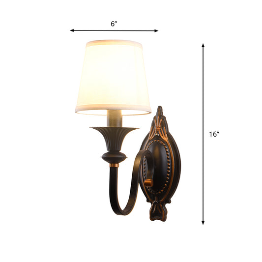 1 Light Cone Shade Wall Lighting Fixture Countryside Black Fabric Sconce Light with Curvy Arm Clearhalo 'Wall Lamps & Sconces' 'Wall Lights' Lighting' 784272