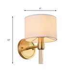 1 Head Wall Mounted Lamp Rustic Drum Shade Fabric Sconce Lighting in Brass for Living Room Clearhalo 'Wall Lamps & Sconces' 'Wall Lights' Lighting' 784293