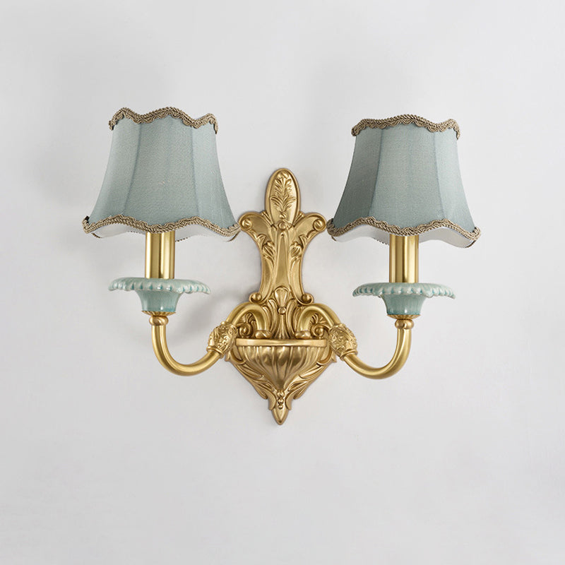 Brass Scalloped Wall Lighting Rustic Style Fabric 1/2 Lights Dining Room Wall Mount Light Fixture Clearhalo 'Wall Lamps & Sconces' 'Wall Lights' Lighting' 784296