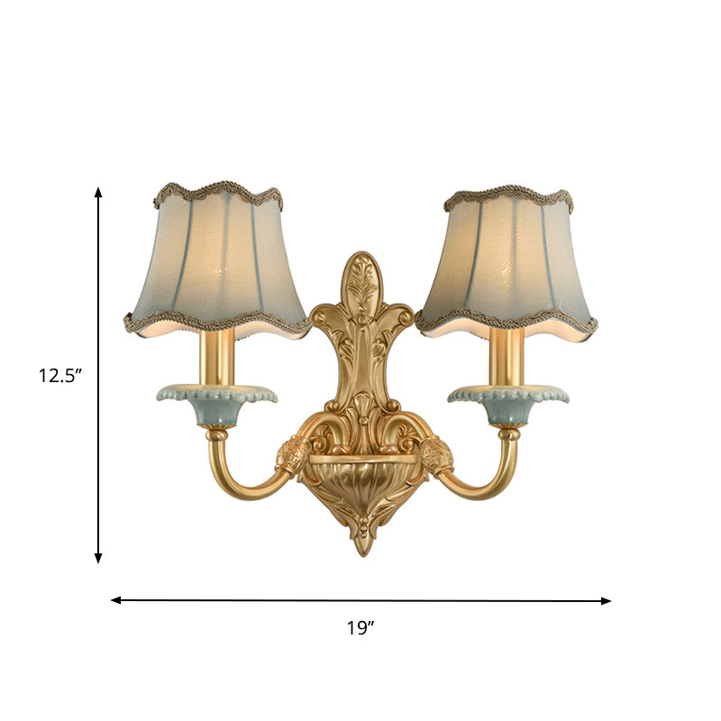 Brass Scalloped Wall Lighting Rustic Style Fabric 1/2 Lights Dining Room Wall Mount Light Fixture Clearhalo 'Wall Lamps & Sconces' 'Wall Lights' Lighting' 784297