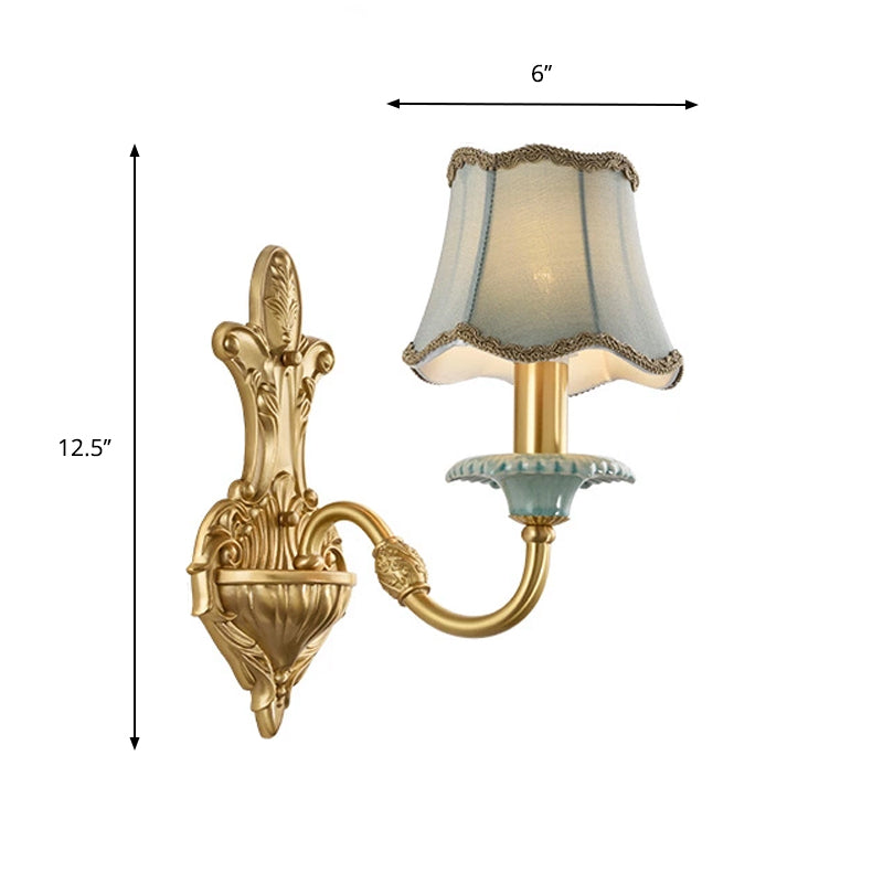 Brass Scalloped Wall Lighting Rustic Style Fabric 1/2 Lights Dining Room Wall Mount Light Fixture Clearhalo 'Wall Lamps & Sconces' 'Wall Lights' Lighting' 784302