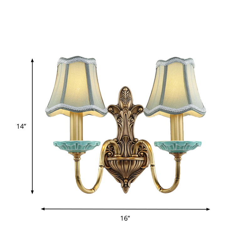 Scalloped Corridor Wall Sconce Rural Style Fabric 1/2-Light Brass Wall Lighting Ideas with Curved Arm Clearhalo 'Wall Lamps & Sconces' 'Wall Lights' Lighting' 784306