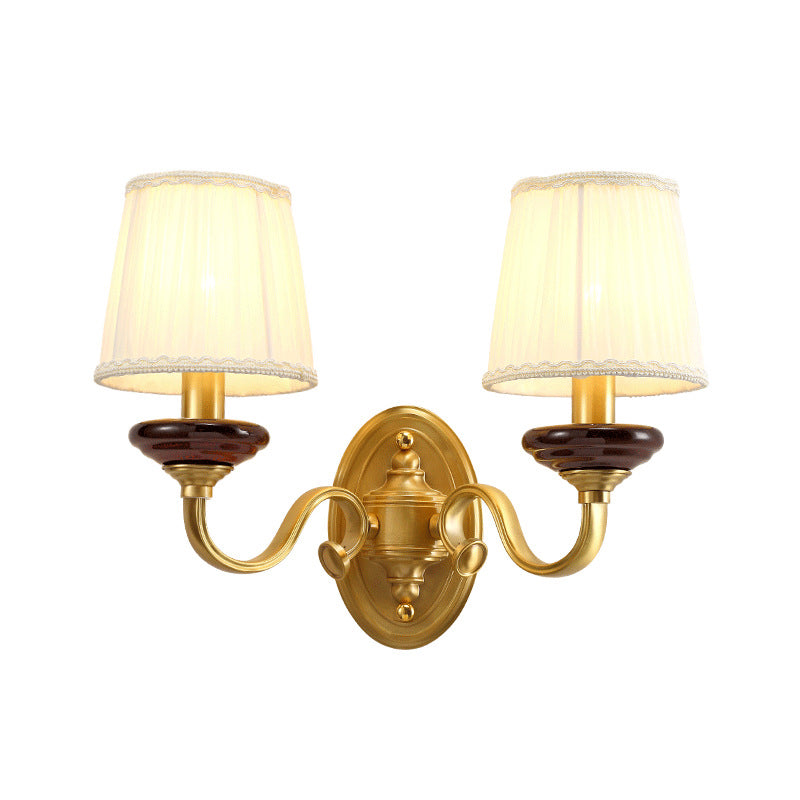 1/2-Bulb Fabric Wall Mounted Lamp Traditional Brass Finish Tapered Wall Light Sconce for Dining Room 2.0 Brass Clearhalo 'Wall Lamps & Sconces' 'Wall Lights' Lighting' 784312