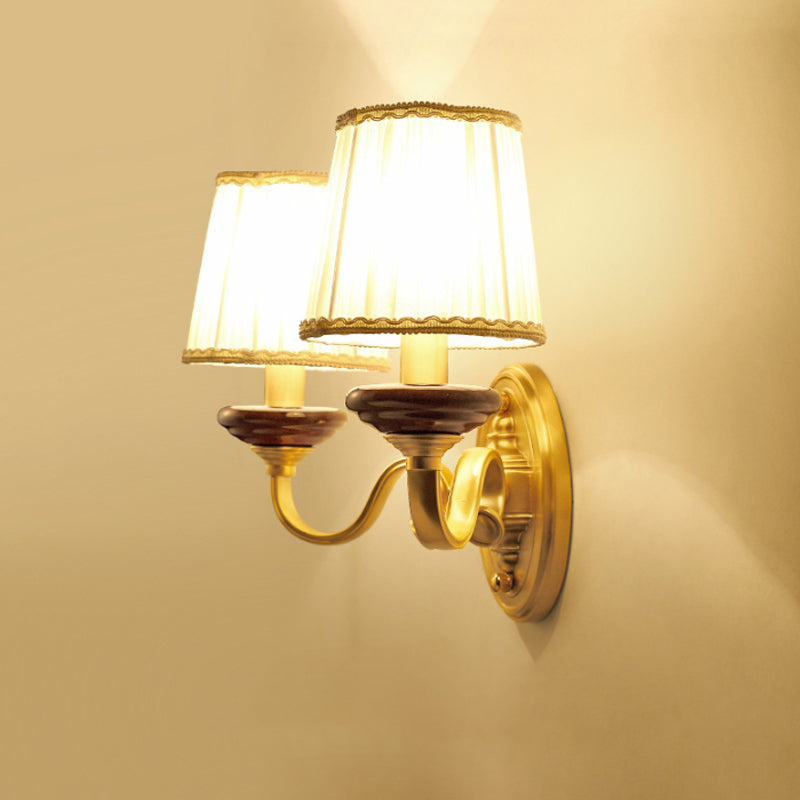 1/2-Bulb Fabric Wall Mounted Lamp Traditional Brass Finish Tapered Wall Light Sconce for Dining Room Clearhalo 'Wall Lamps & Sconces' 'Wall Lights' Lighting' 784314