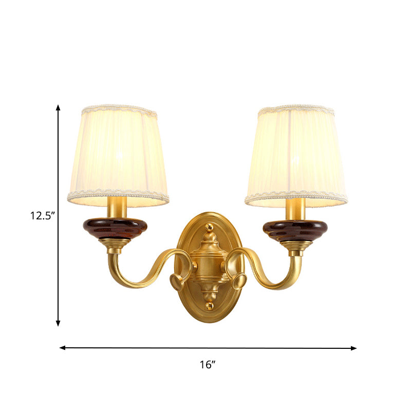 1/2-Bulb Fabric Wall Mounted Lamp Traditional Brass Finish Tapered Wall Light Sconce for Dining Room Clearhalo 'Wall Lamps & Sconces' 'Wall Lights' Lighting' 784315