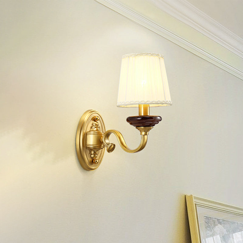 1/2-Bulb Fabric Wall Mounted Lamp Traditional Brass Finish Tapered Wall Light Sconce for Dining Room 1.0 Brass Clearhalo 'Wall Lamps & Sconces' 'Wall Lights' Lighting' 784316