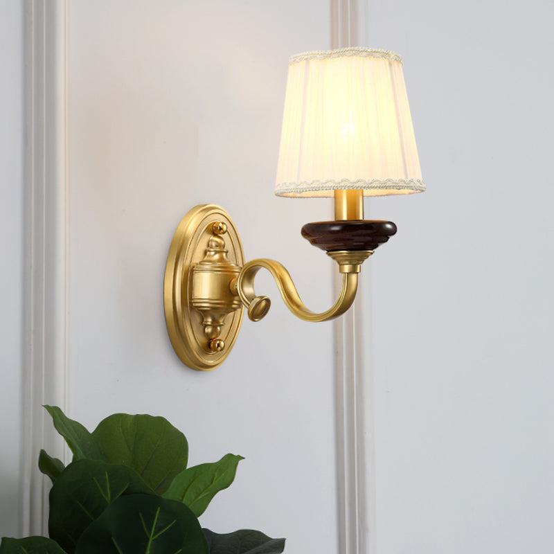 1/2-Bulb Fabric Wall Mounted Lamp Traditional Brass Finish Tapered Wall Light Sconce for Dining Room Clearhalo 'Wall Lamps & Sconces' 'Wall Lights' Lighting' 784317