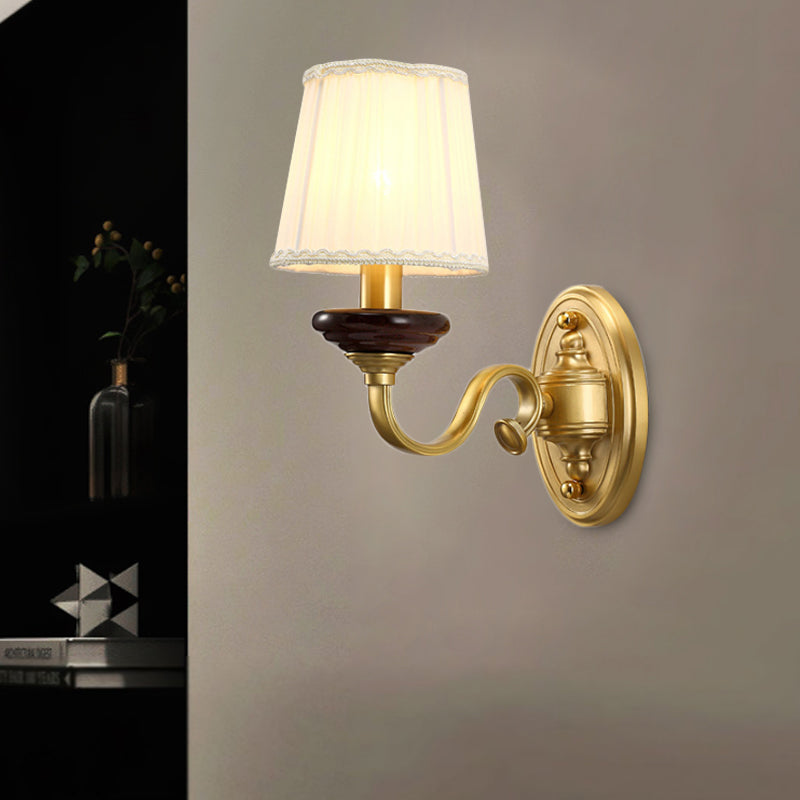 1/2-Bulb Fabric Wall Mounted Lamp Traditional Brass Finish Tapered Wall Light Sconce for Dining Room Clearhalo 'Wall Lamps & Sconces' 'Wall Lights' Lighting' 784318