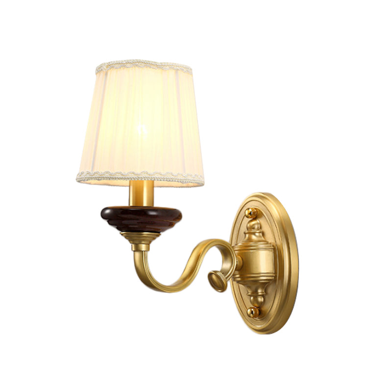 1/2-Bulb Fabric Wall Mounted Lamp Traditional Brass Finish Tapered Wall Light Sconce for Dining Room Clearhalo 'Wall Lamps & Sconces' 'Wall Lights' Lighting' 784319