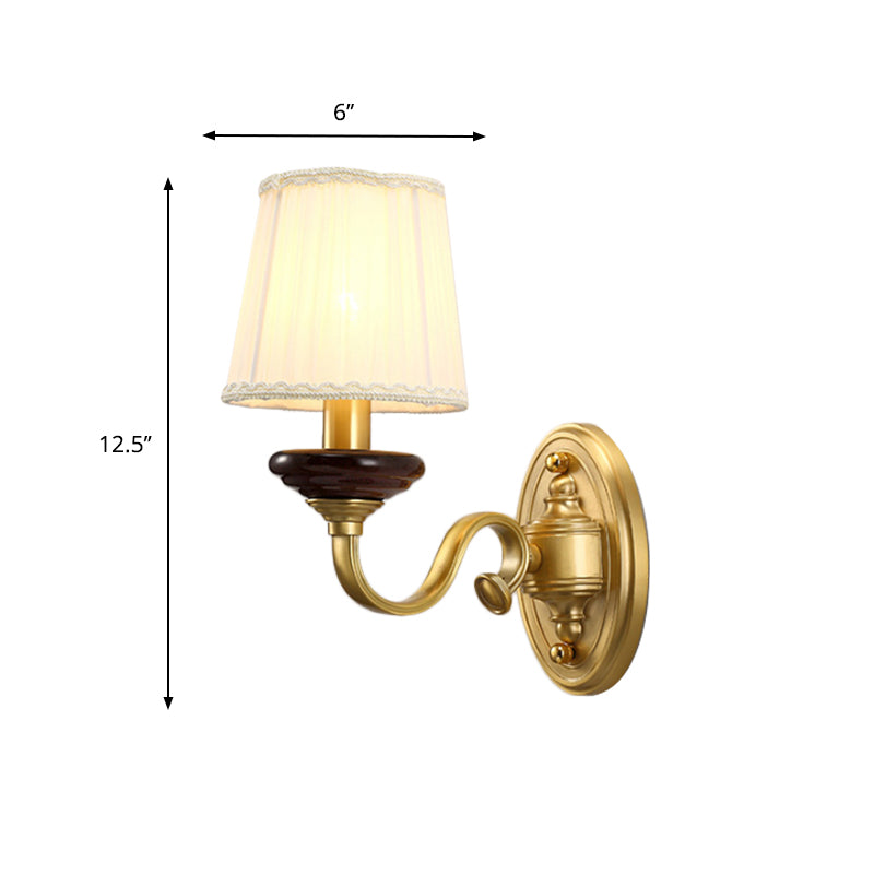 1/2-Bulb Fabric Wall Mounted Lamp Traditional Brass Finish Tapered Wall Light Sconce for Dining Room Clearhalo 'Wall Lamps & Sconces' 'Wall Lights' Lighting' 784320