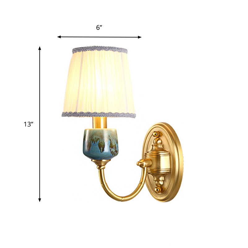 Brass 1/2-Light Wall Hanging Light Classic Metal Swooping Arm Wall Lamp with Cone Fabric Shade Clearhalo 'Wall Lamps & Sconces' 'Wall Lights' Lighting' 784329