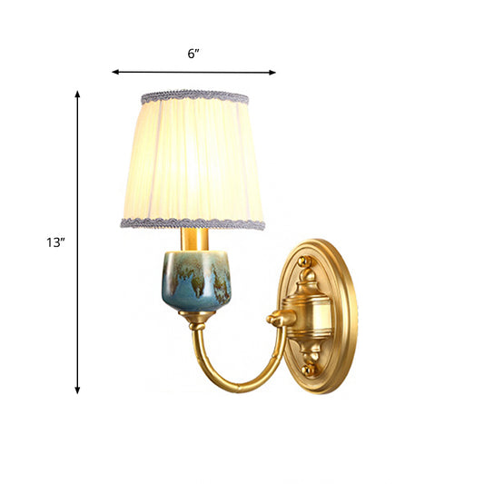 Brass 1/2-Light Wall Hanging Light Classic Metal Swooping Arm Wall Lamp with Cone Fabric Shade Clearhalo 'Wall Lamps & Sconces' 'Wall Lights' Lighting' 784329