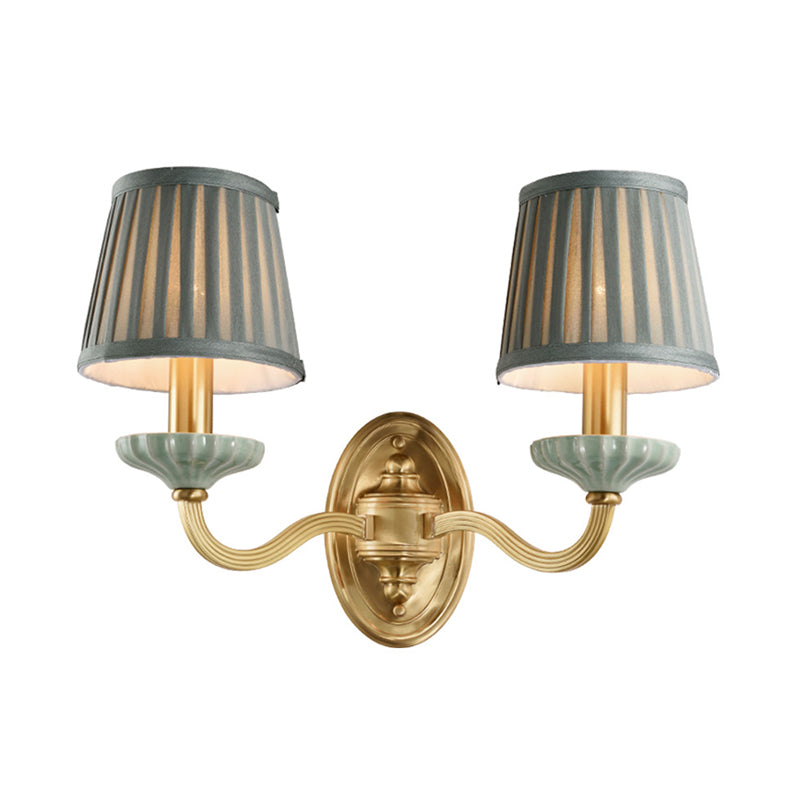 Fabric Brass Wall Light Fixture Pleated Lampshade 1/2-Light Country Wall Sconce for Dining Room Clearhalo 'Wall Lamps & Sconces' 'Wall Lights' Lighting' 784332