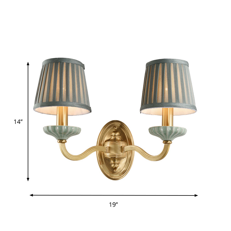 Fabric Brass Wall Light Fixture Pleated Lampshade 1/2-Light Country Wall Sconce for Dining Room Clearhalo 'Wall Lamps & Sconces' 'Wall Lights' Lighting' 784333