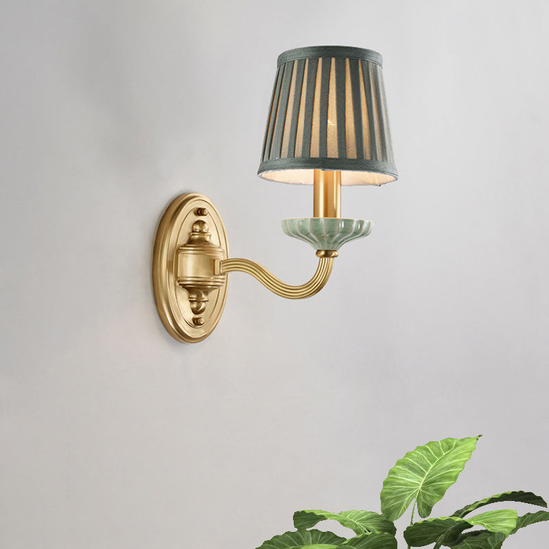 Fabric Brass Wall Light Fixture Pleated Lampshade 1/2-Light Country Wall Sconce for Dining Room Clearhalo 'Wall Lamps & Sconces' 'Wall Lights' Lighting' 784336