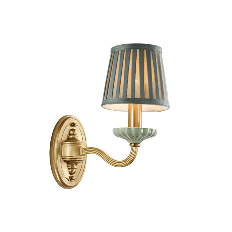 Fabric Brass Wall Light Fixture Pleated Lampshade 1/2-Light Country Wall Sconce for Dining Room Clearhalo 'Wall Lamps & Sconces' 'Wall Lights' Lighting' 784337