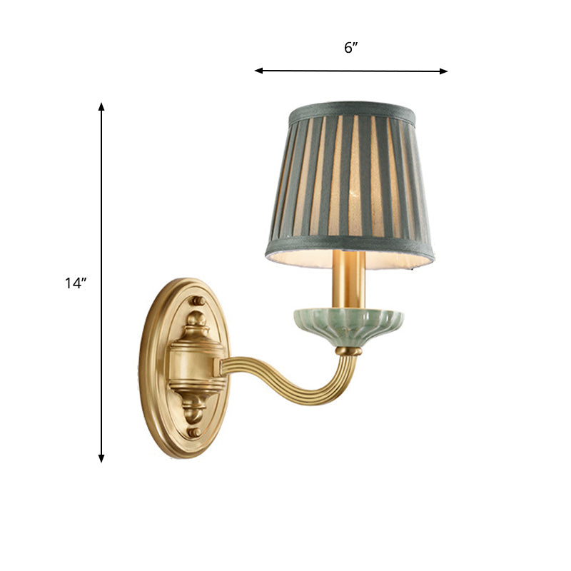 Fabric Brass Wall Light Fixture Pleated Lampshade 1/2-Light Country Wall Sconce for Dining Room Clearhalo 'Wall Lamps & Sconces' 'Wall Lights' Lighting' 784338