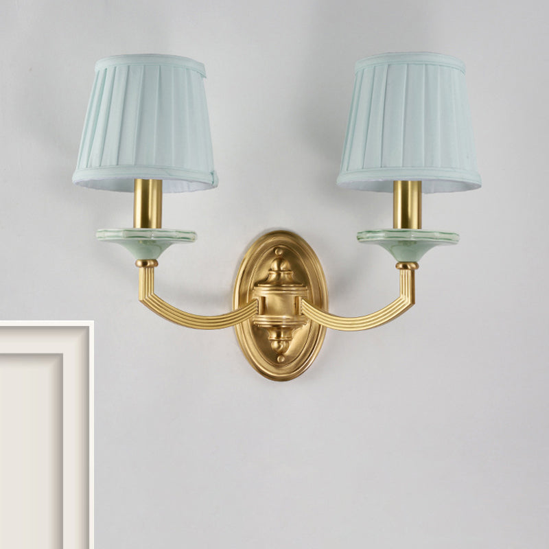 Rustic Pleated Drum Wall Mount Light Countryside 1/2-Head Living Room Sconce Lamp in Brass 2.0 Brass Clearhalo 'Wall Lamps & Sconces' 'Wall Lights' Lighting' 784339