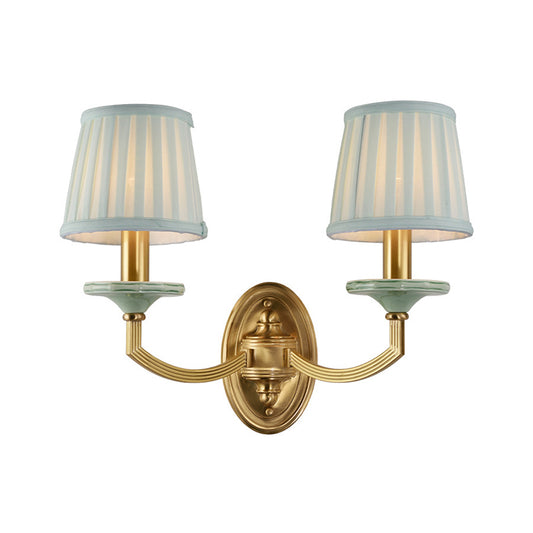 Rustic Pleated Drum Wall Mount Light Countryside 1/2-Head Living Room Sconce Lamp in Brass Clearhalo 'Wall Lamps & Sconces' 'Wall Lights' Lighting' 784341