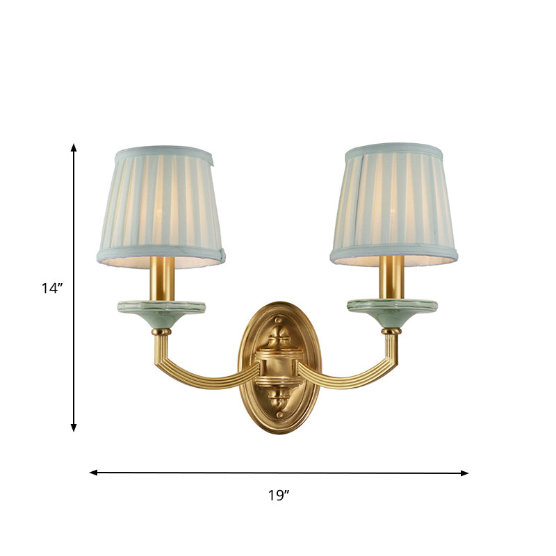 Rustic Pleated Drum Wall Mount Light Countryside 1/2-Head Living Room Sconce Lamp in Brass Clearhalo 'Wall Lamps & Sconces' 'Wall Lights' Lighting' 784342