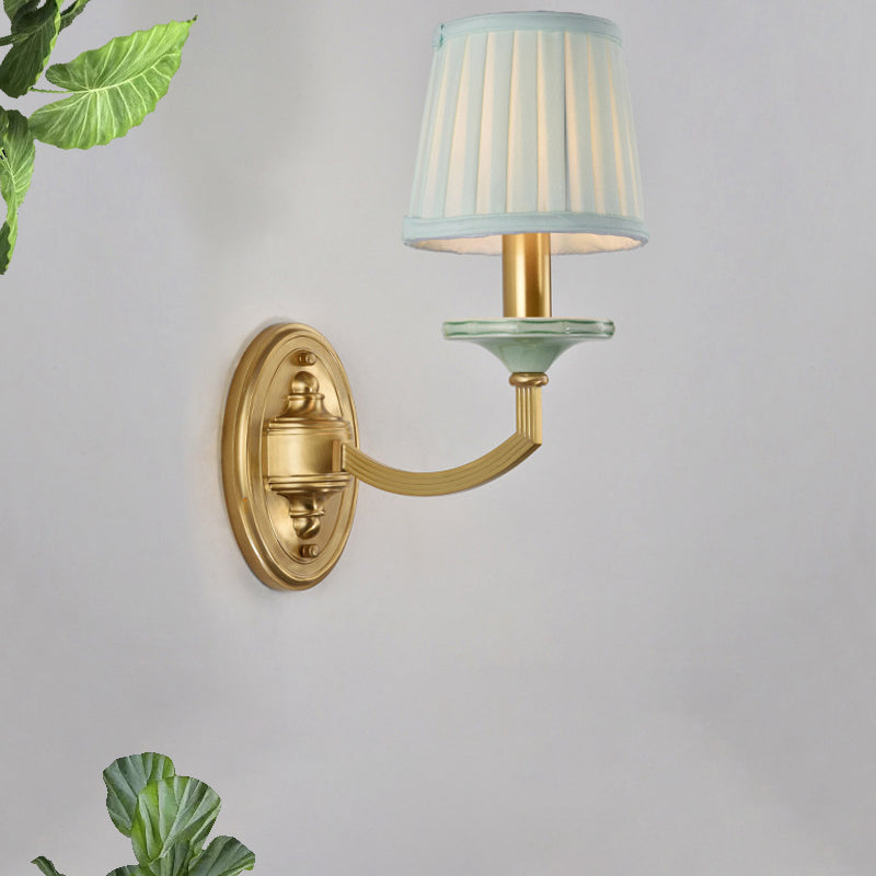 Rustic Pleated Drum Wall Mount Light Countryside 1/2-Head Living Room Sconce Lamp in Brass Clearhalo 'Wall Lamps & Sconces' 'Wall Lights' Lighting' 784345