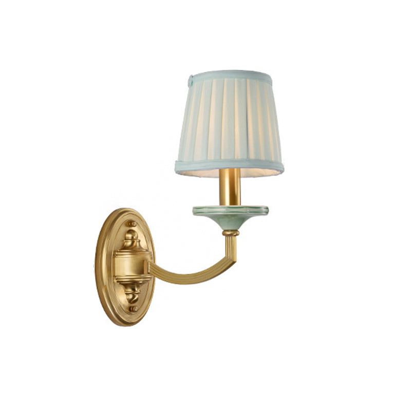 Rustic Pleated Drum Wall Mount Light Countryside 1/2-Head Living Room Sconce Lamp in Brass Clearhalo 'Wall Lamps & Sconces' 'Wall Lights' Lighting' 784346