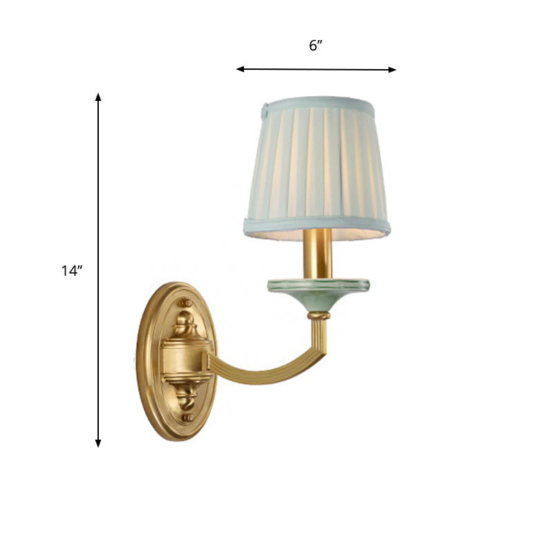 Rustic Pleated Drum Wall Mount Light Countryside 1/2-Head Living Room Sconce Lamp in Brass Clearhalo 'Wall Lamps & Sconces' 'Wall Lights' Lighting' 784347