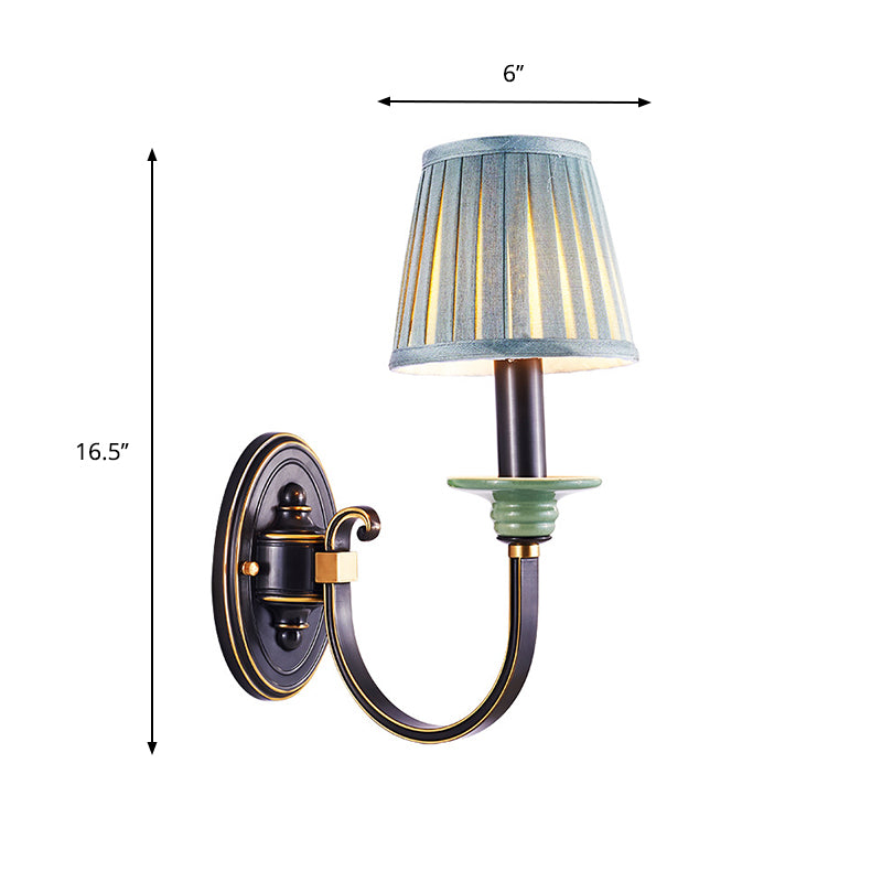 Black Pleated Lampshade Wall Lamp Countryside Fabric 1/2-Light Bedroom Wall Sconce with Twisted Arm Clearhalo 'Wall Lamps & Sconces' 'Wall Lights' Lighting' 784373