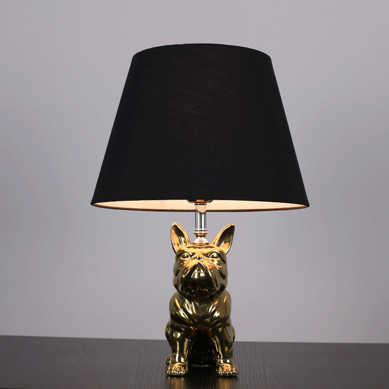 Silver/Gold 1 Head Night Lamp Traditional Resin Dog Nightstand Light with Conical Fabric Shade for Bedroom Clearhalo 'Lamps' 'Table Lamps' Lighting' 784440