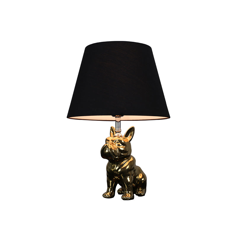 Silver/Gold 1 Head Night Lamp Traditional Resin Dog Nightstand Light with Conical Fabric Shade for Bedroom Clearhalo 'Lamps' 'Table Lamps' Lighting' 784441