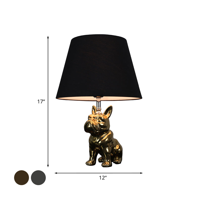 Silver/Gold 1 Head Night Lamp Traditional Resin Dog Nightstand Light with Conical Fabric Shade for Bedroom Clearhalo 'Lamps' 'Table Lamps' Lighting' 784442
