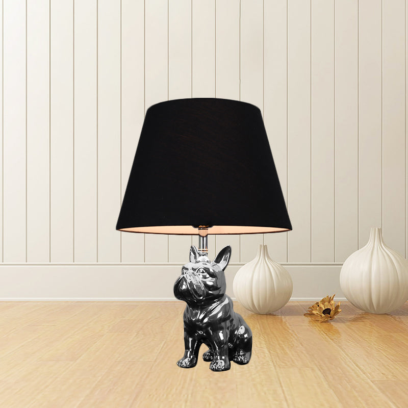 Silver/Gold 1 Head Night Lamp Traditional Resin Dog Nightstand Light with Conical Fabric Shade for Bedroom Clearhalo 'Lamps' 'Table Lamps' Lighting' 784444