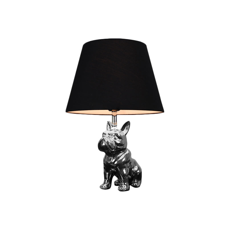 Silver/Gold 1 Head Night Lamp Traditional Resin Dog Nightstand Light with Conical Fabric Shade for Bedroom Clearhalo 'Lamps' 'Table Lamps' Lighting' 784446