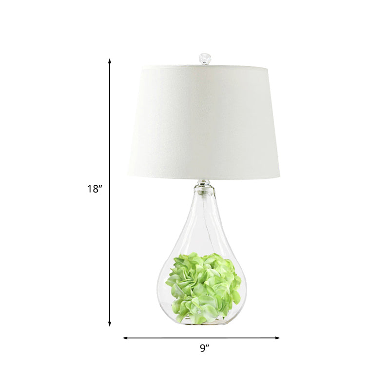 Clear Glass Bulb Shape Night Light Country 1 Light Bedroom Fabric Table Lamp with Green Plant Deco Clearhalo 'Lamps' 'Table Lamps' Lighting' 784454