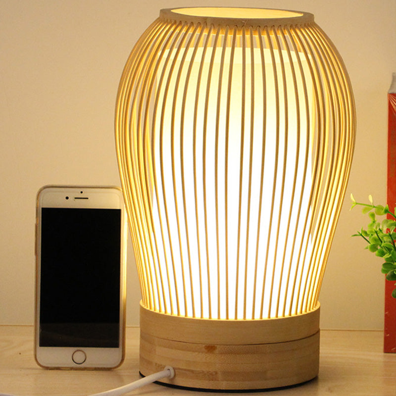 Japanese 1 Bulb Task Lighting White Droplet Small Desk Lamp with Bamboo Shade for Bedside White Clearhalo 'Lamps' 'Table Lamps' Lighting' 784459