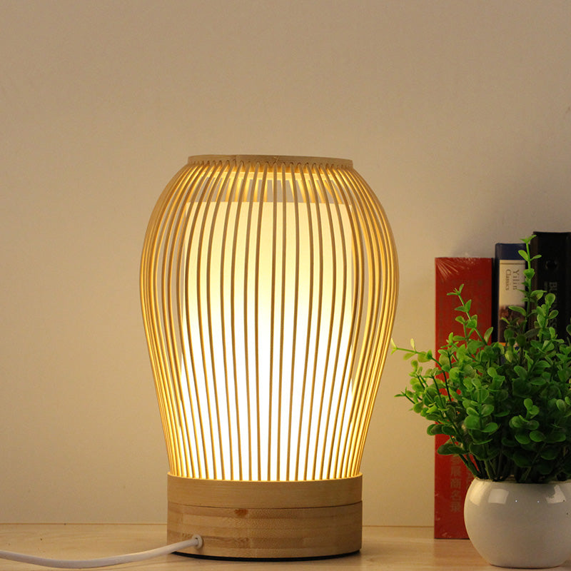 Japanese 1 Bulb Task Lighting White Droplet Small Desk Lamp with Bamboo Shade for Bedside Clearhalo 'Lamps' 'Table Lamps' Lighting' 784461