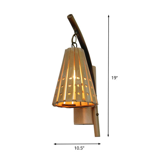 Tapered Wood Sconce Japanese 1 Head Beige Wall Mounted Light Fixture for Restaurant Clearhalo 'Wall Lamps & Sconces' 'Wall Lights' Lighting' 784468