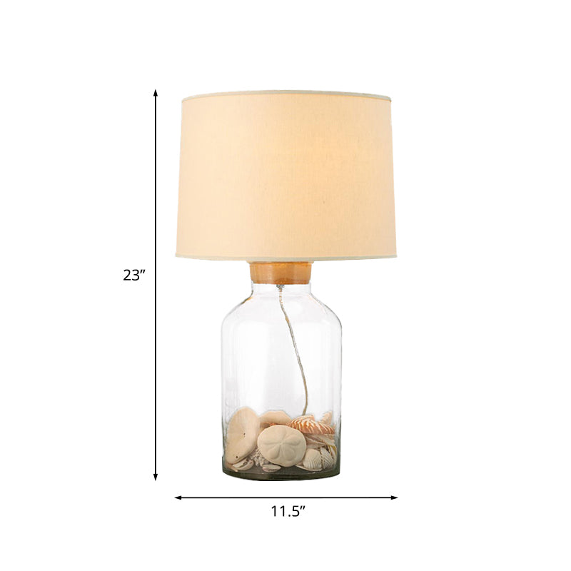 White 1 Bulb Night Table Light Traditional Fabric Barrel Night Lamp with Can-Shape Clear Glass Base Clearhalo 'Lamps' 'Table Lamps' Lighting' 784472