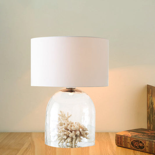Bell Bedroom Night Lamp Countryside Clear Glass 1-Light White Fabric Nightstand Light White Clearhalo 'Lamps' 'Table Lamps' Lighting' 784473